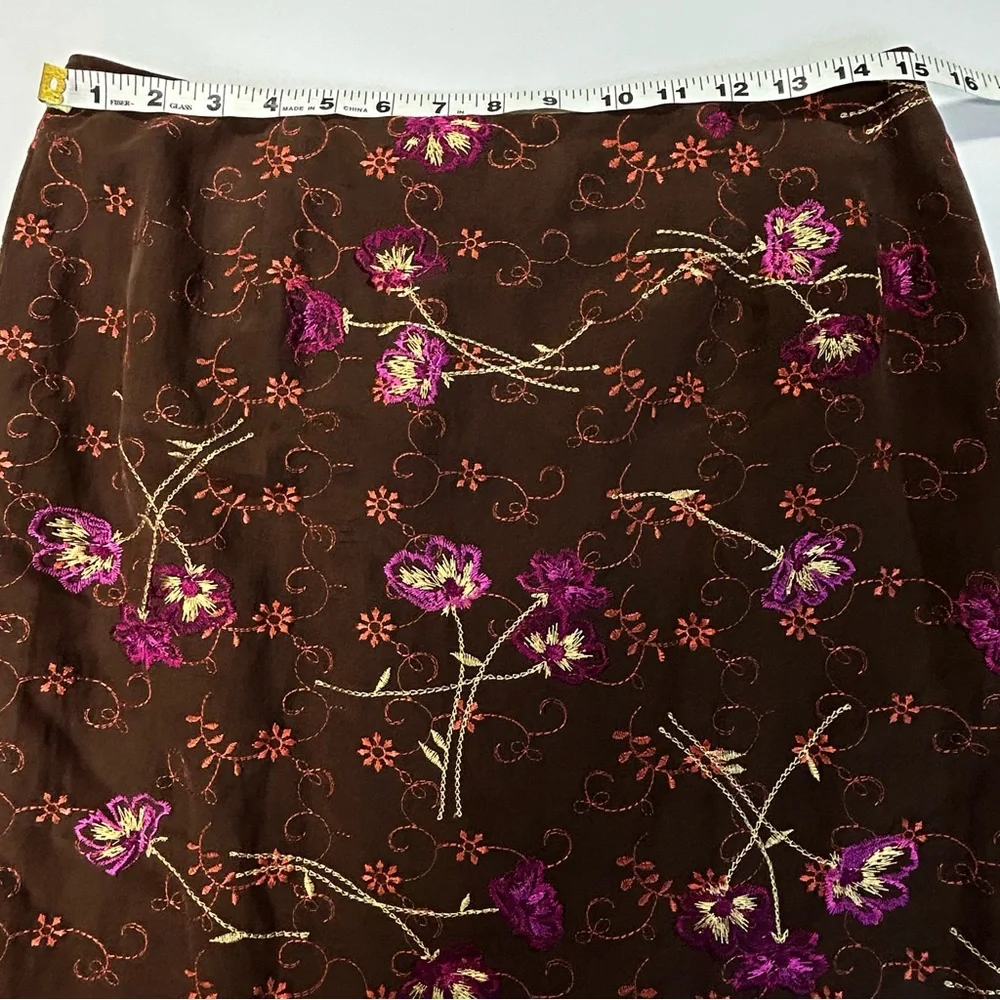 Womens Matching Blazer Skirt Set Petite Size 10P Silk‎ Linen Embroidered Floral